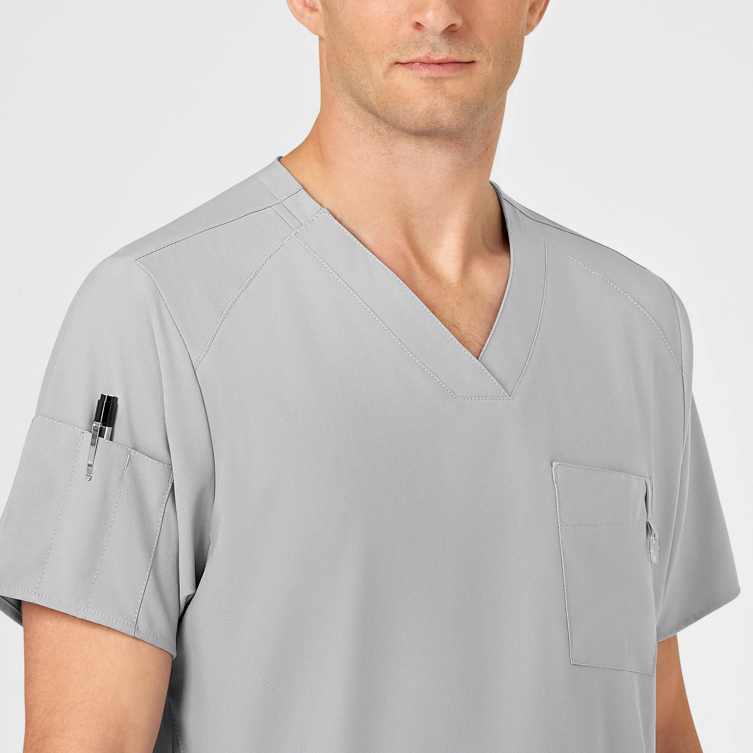 W123 6355 Men's V-Neck Scrub Top Grey