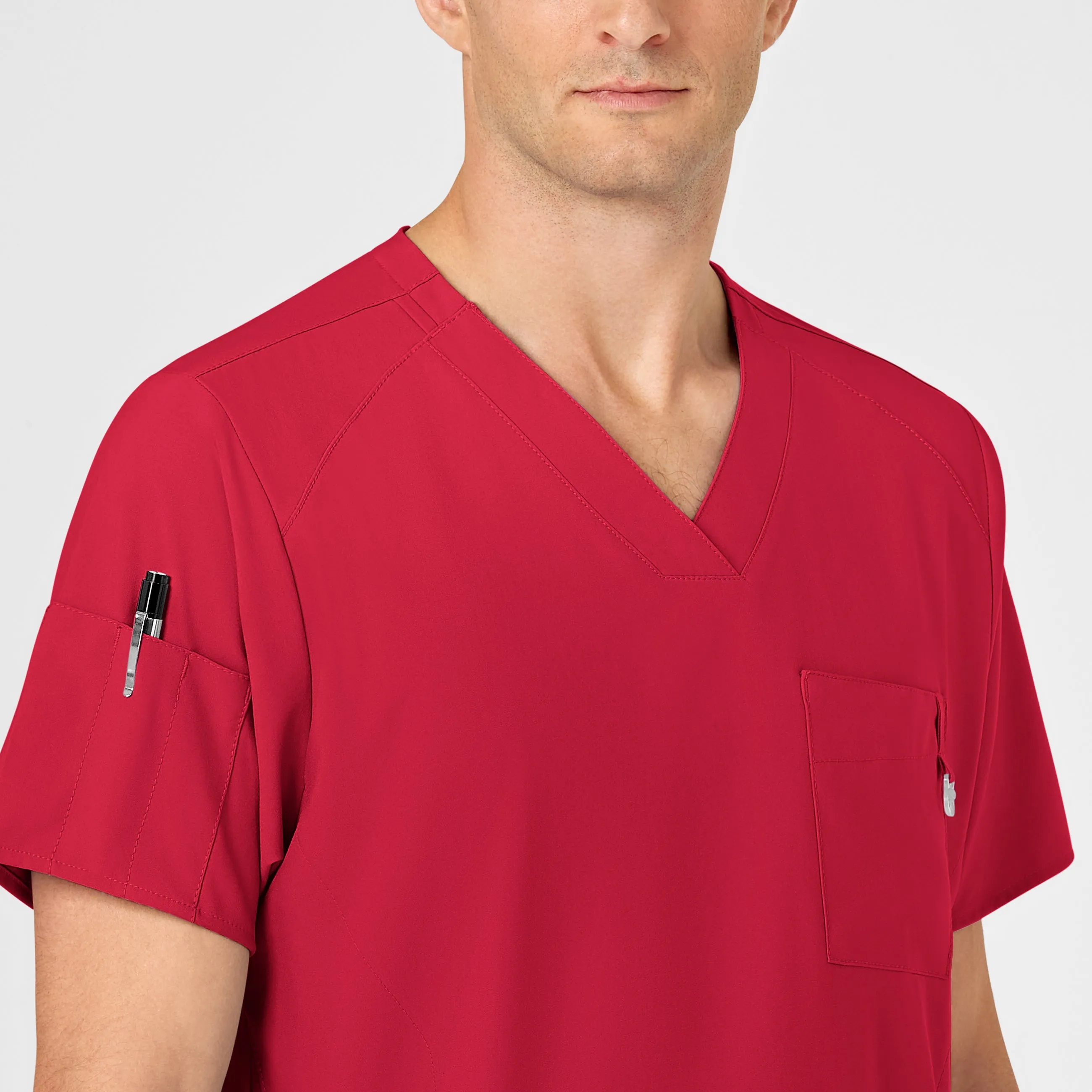 W123 6355 Men's V-Neck Scrub Top Red
