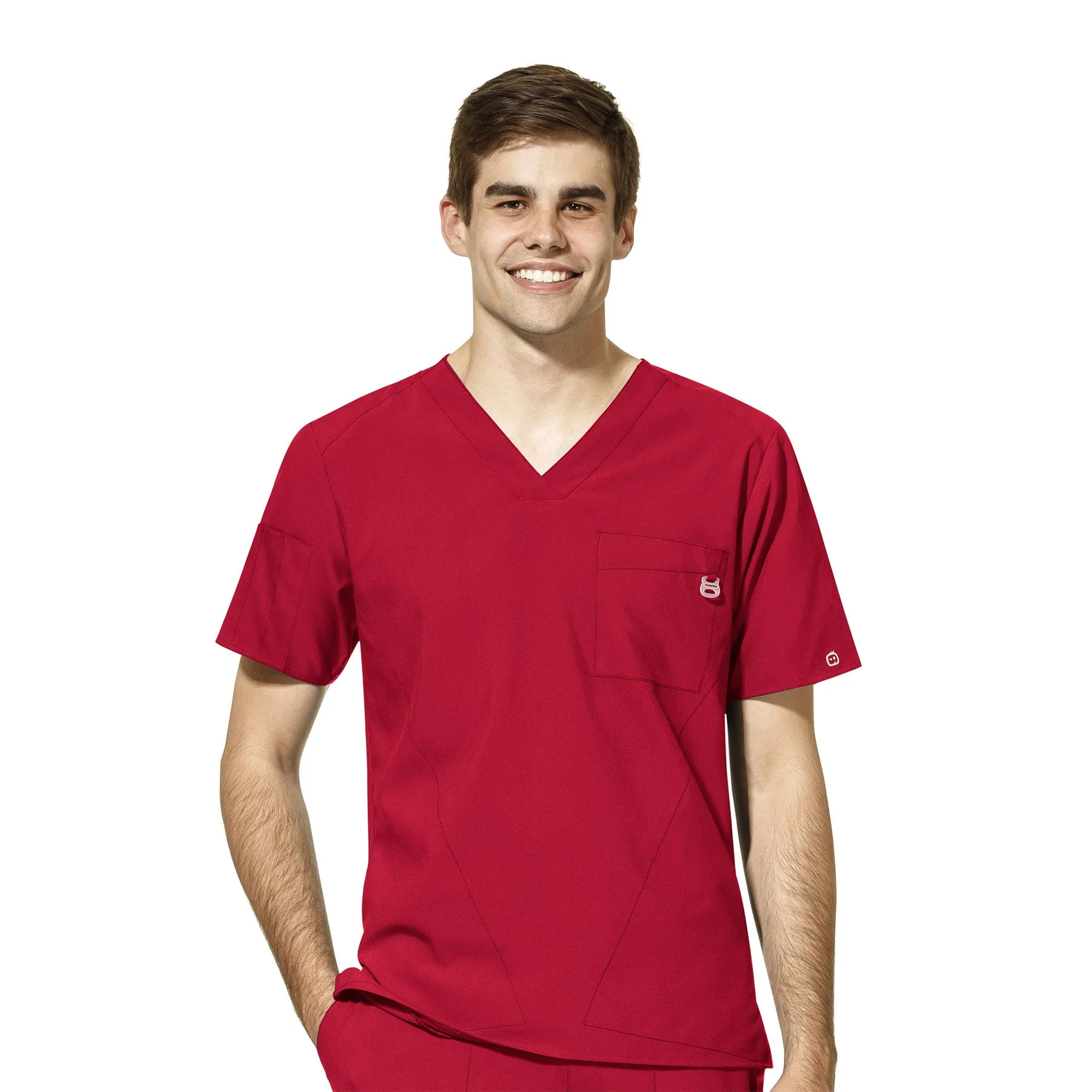 W123 6355 Men's V-Neck Scrub Top Red