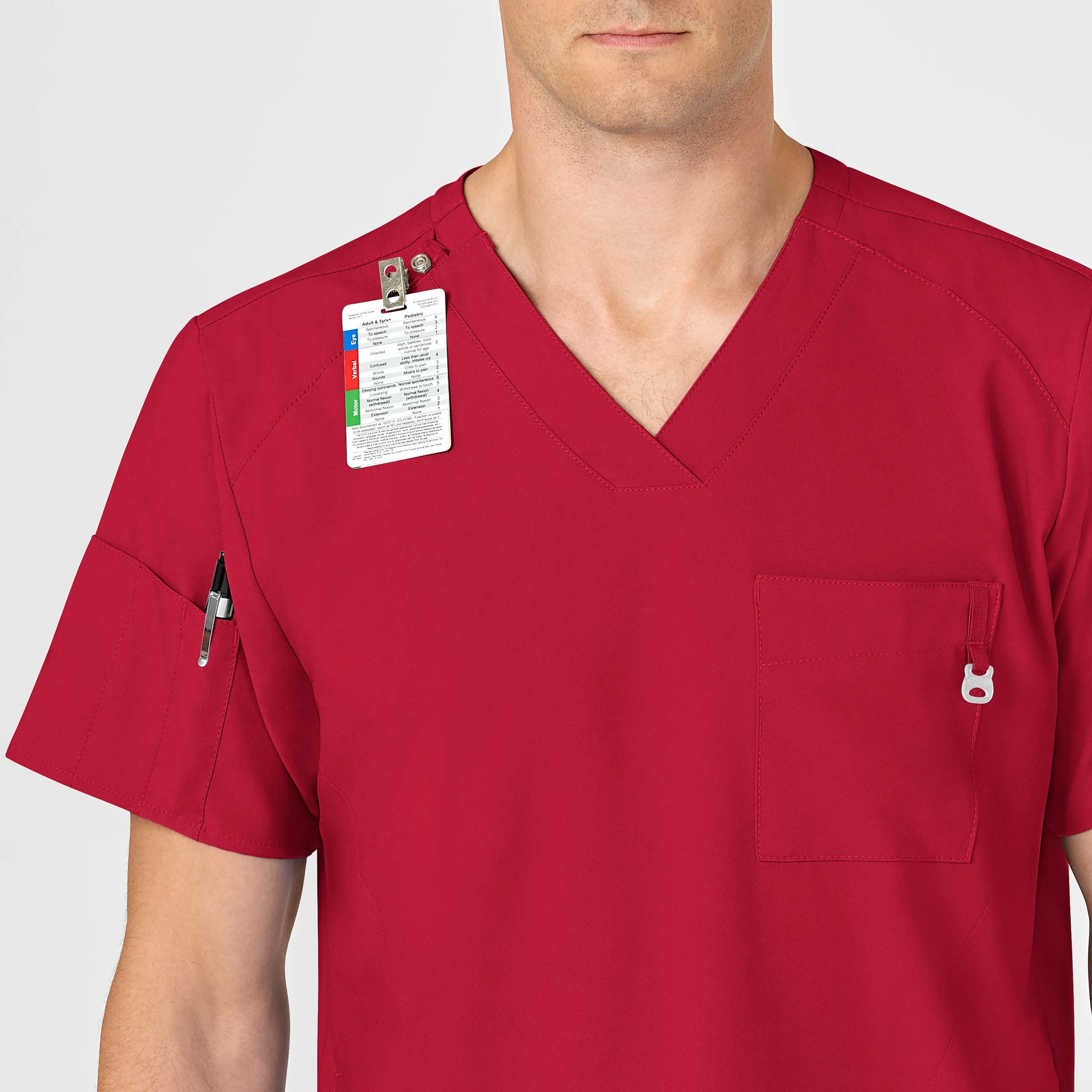 W123 6355 Men's V-Neck Scrub Top Red