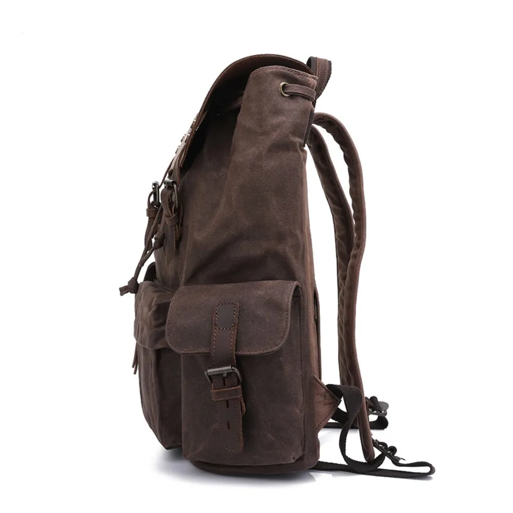 Waterproof Canvas Travel Backpack Leather Top