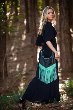Western Leather Bags with Tassels - Green and Black