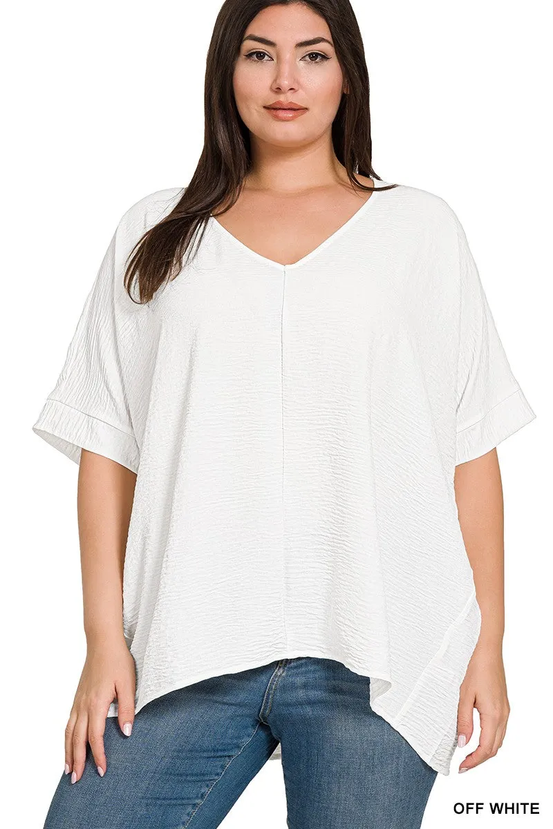 White Dolman Sleeve Blouse 1X-3X *