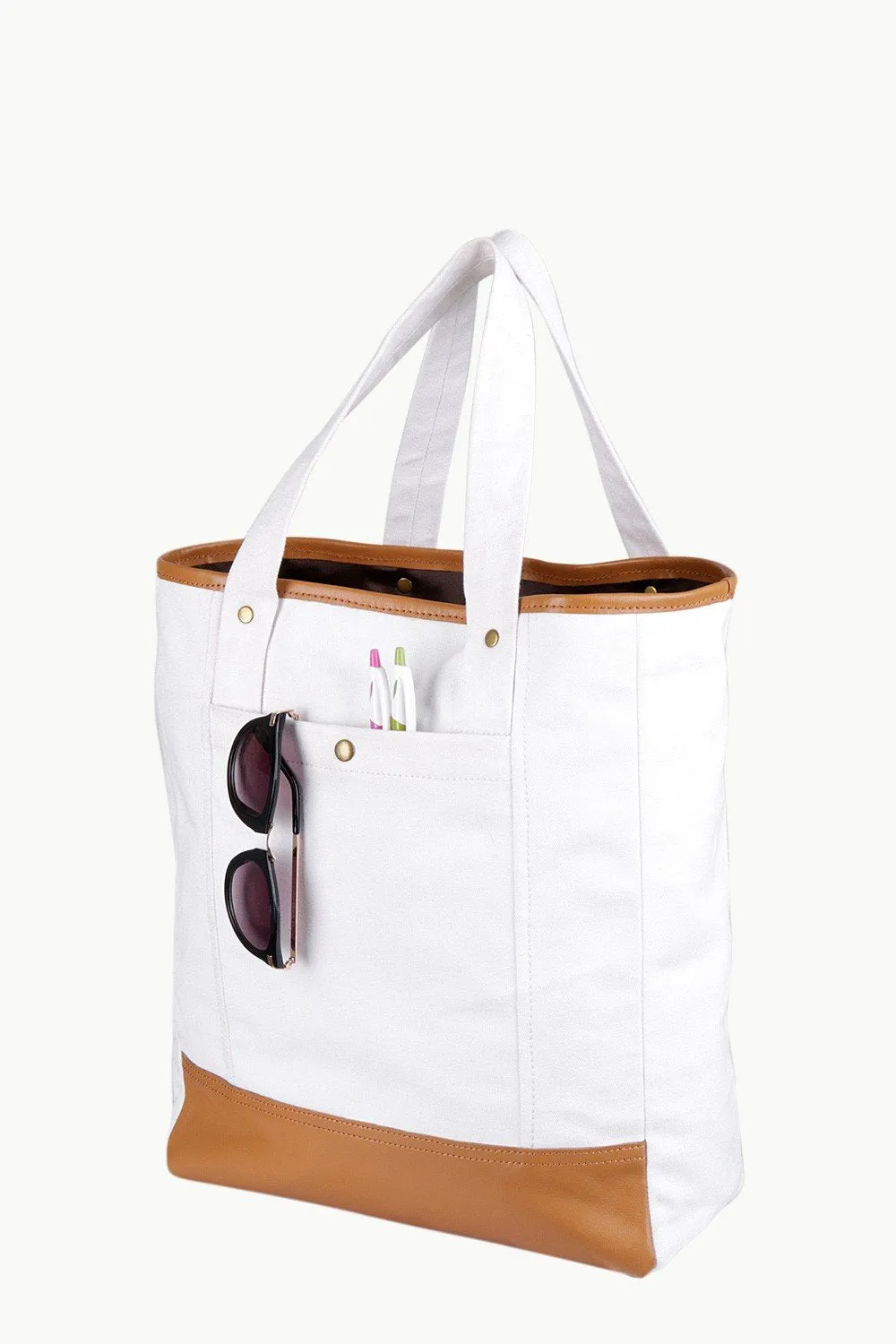 White Twill Faux Detail Tote Bag