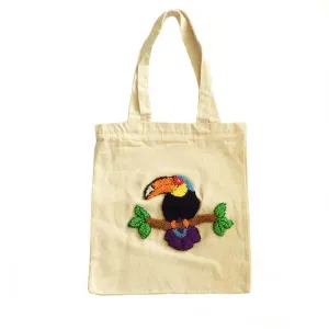 Women Canvas Bag Punch Needle Toucan
