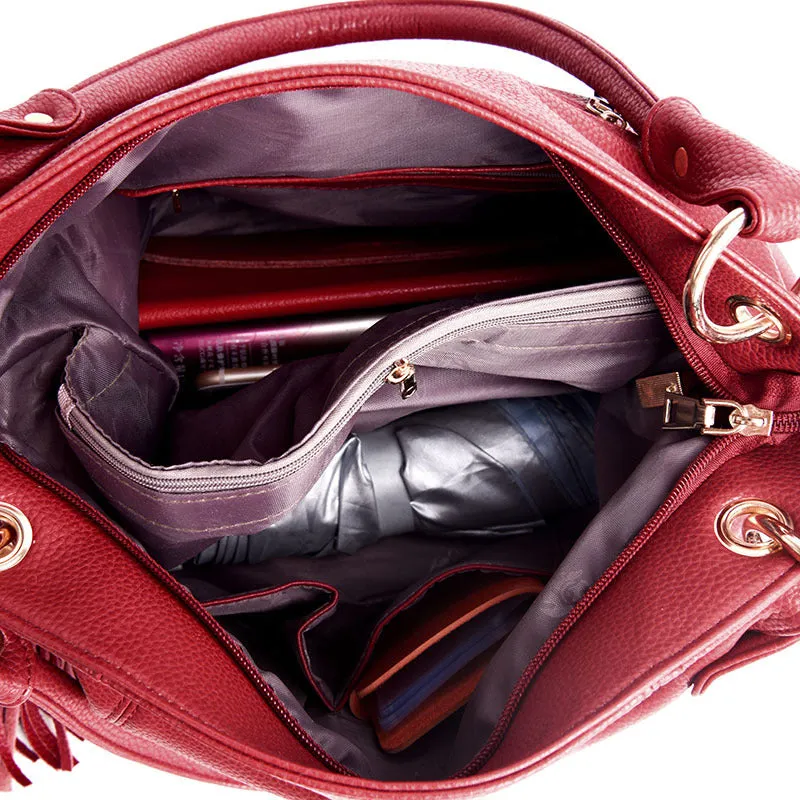 Women's Fashion Big Tassel Large Capacity Soft Shoulder Bags