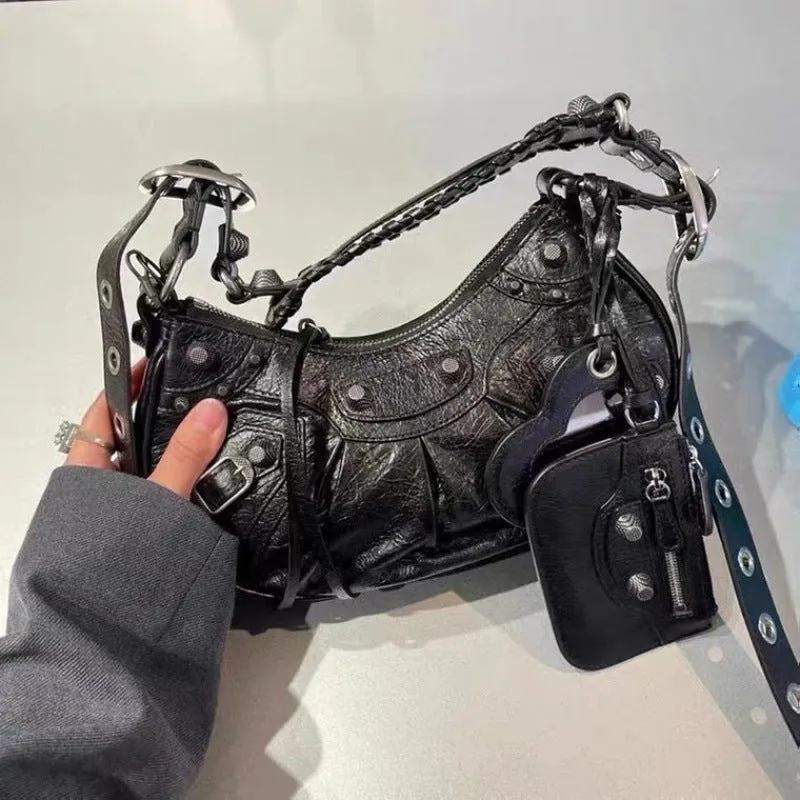 Women's Motorcycle Underarm Rivet Tassel Three-in-one January Crossbody Bags