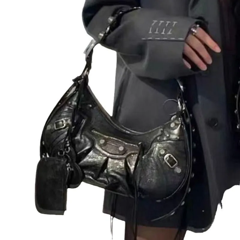 Women's Motorcycle Underarm Rivet Tassel Three-in-one January Crossbody Bags