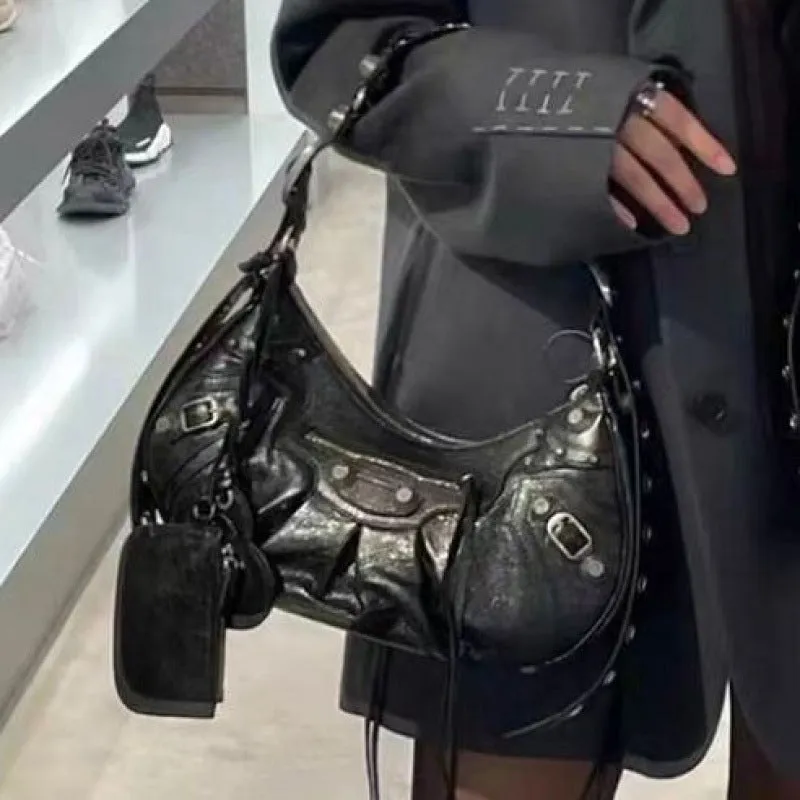 Women's Motorcycle Underarm Rivet Tassel Three-in-one January Crossbody Bags
