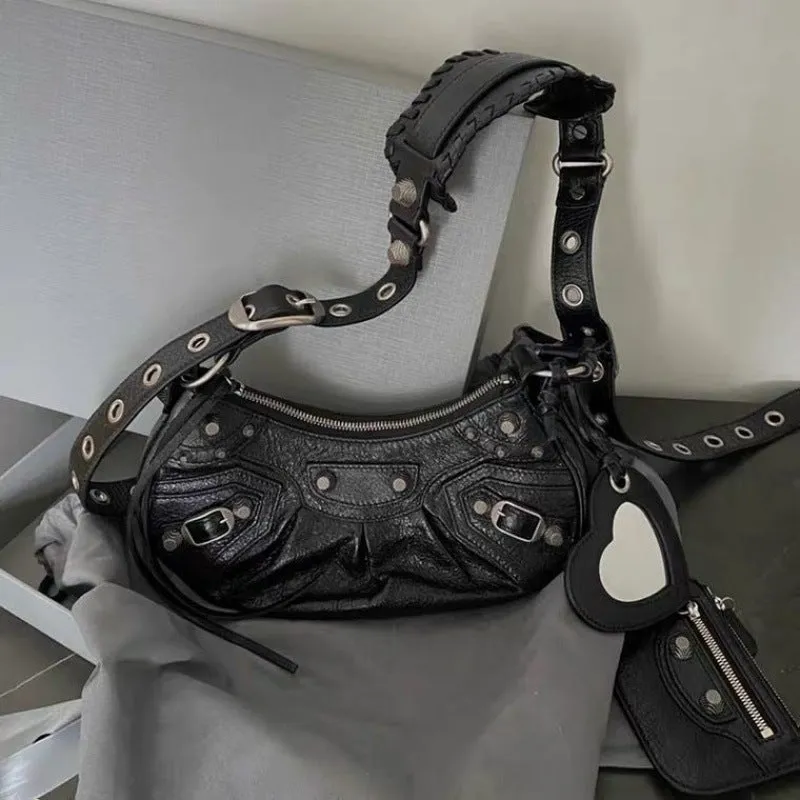 Women's Motorcycle Underarm Rivet Tassel Three-in-one January Crossbody Bags