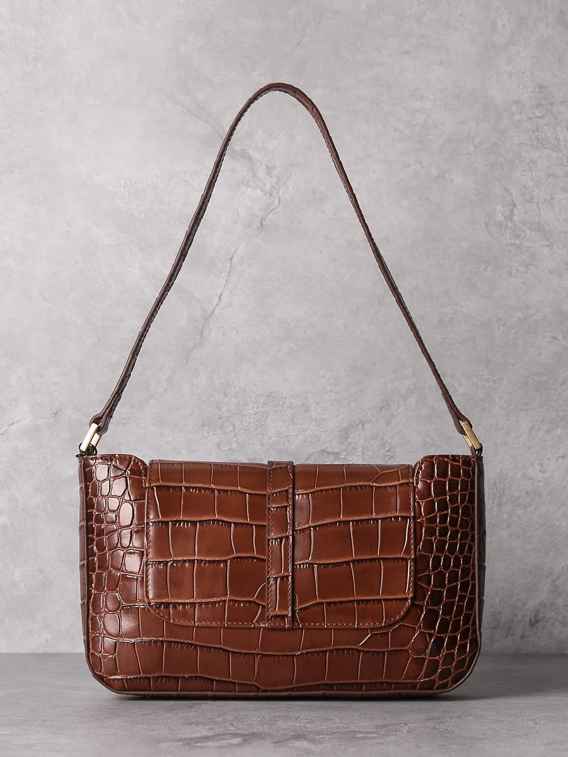 Women's Paris 90s Vintage Baguette Handbag Croc-effect Miranda Shoulder Bag