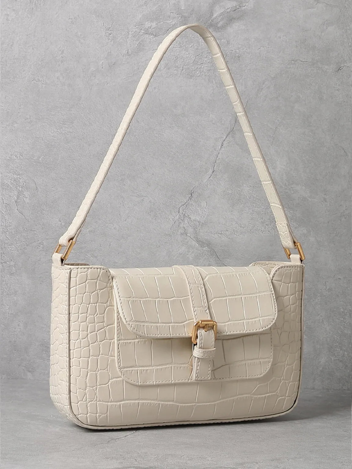 Women's Paris 90s Vintage Baguette Handbag Croc-effect Miranda Shoulder Bag