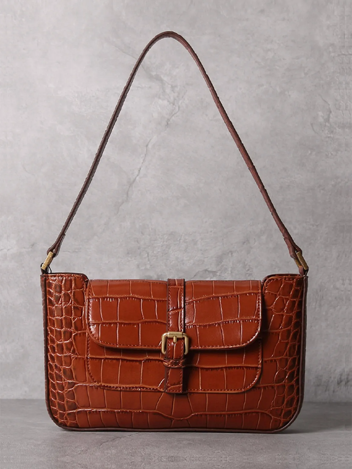 Women's Paris 90s Vintage Baguette Handbag Croc-effect Miranda Shoulder Bag