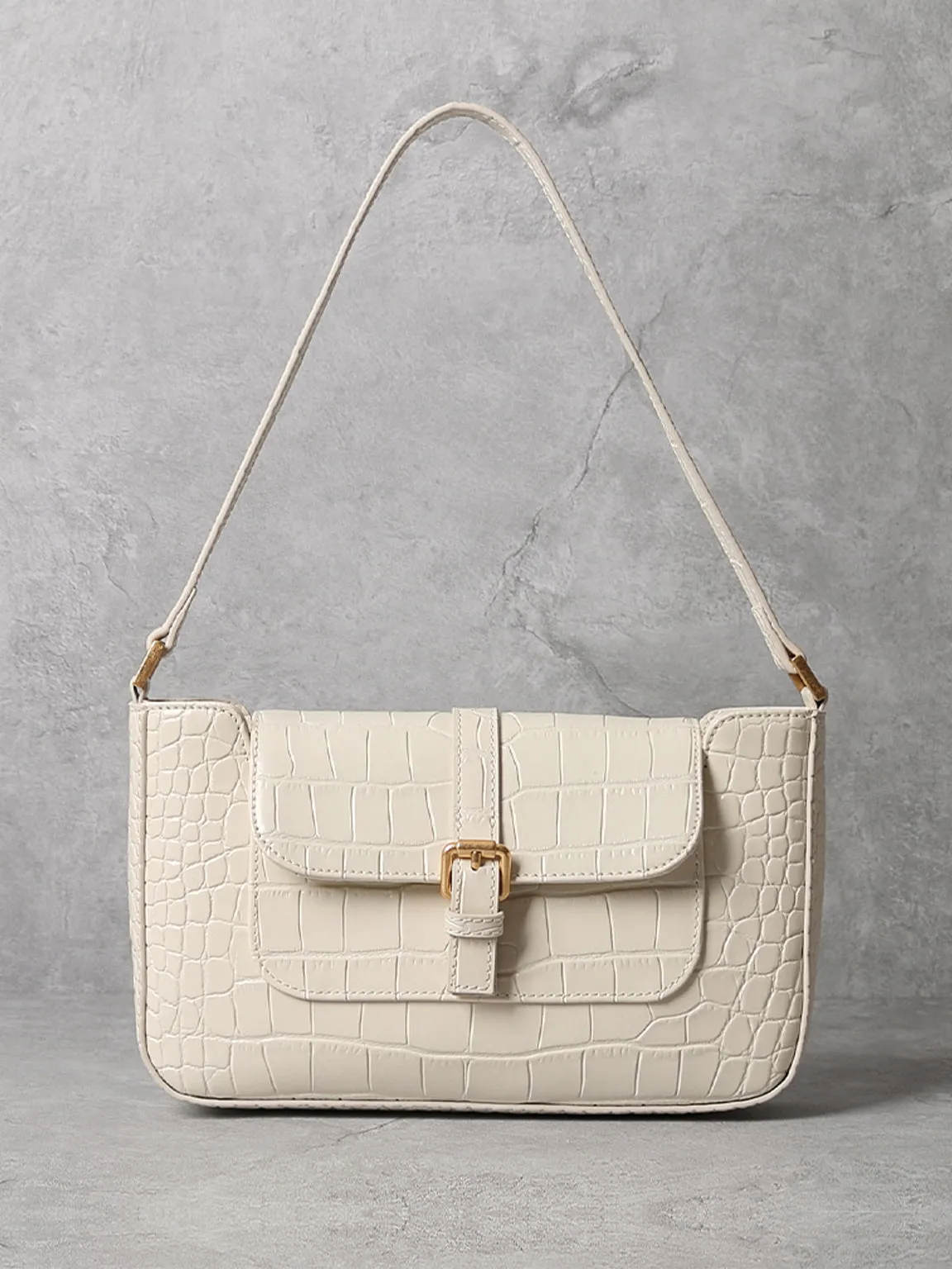 Women's Paris 90s Vintage Baguette Handbag Croc-effect Miranda Shoulder Bag