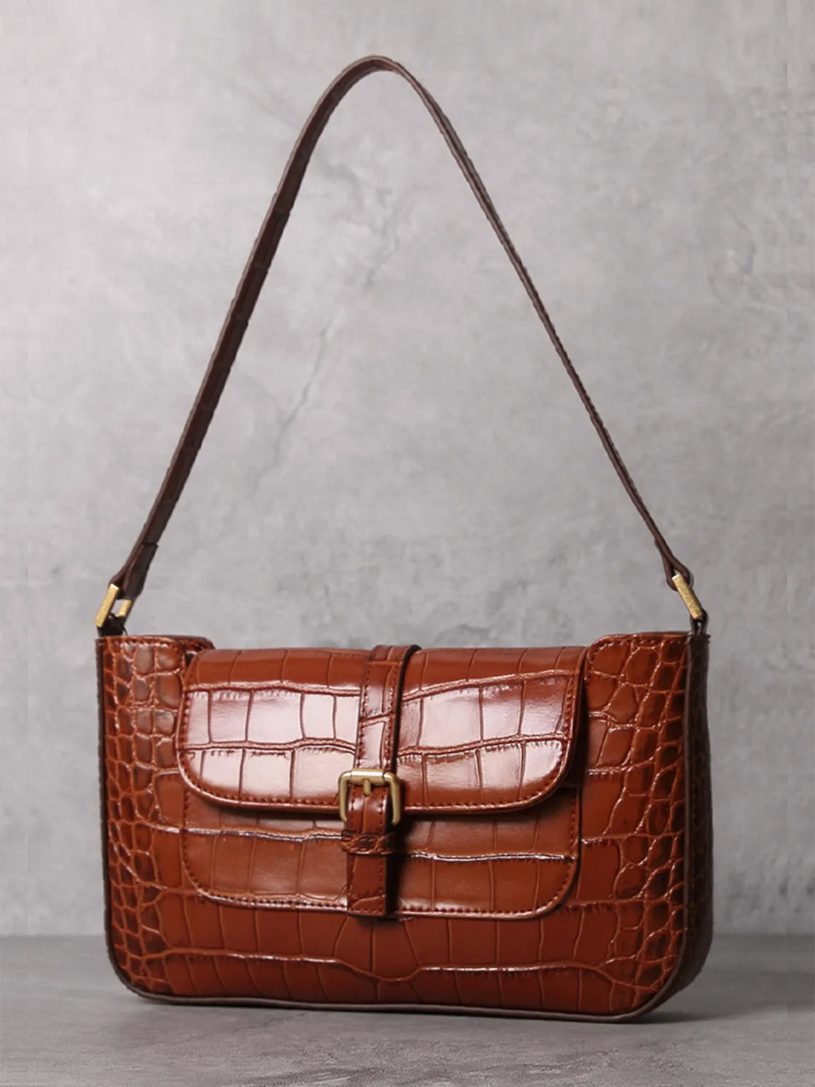 Women's Paris 90s Vintage Baguette Handbag Croc-effect Miranda Shoulder Bag