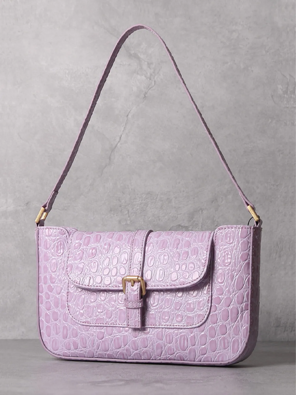 Women's Paris 90s Vintage Baguette Handbag Croc-effect Miranda Shoulder Bag