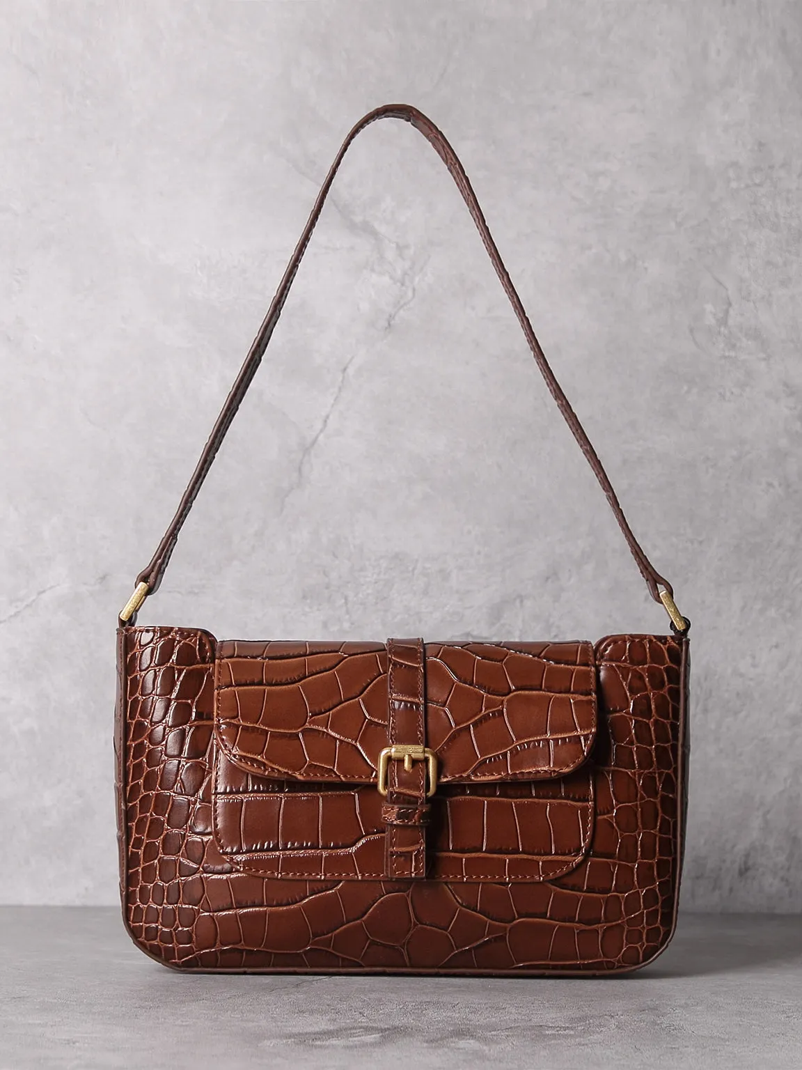 Women's Paris 90s Vintage Baguette Handbag Croc-effect Miranda Shoulder Bag