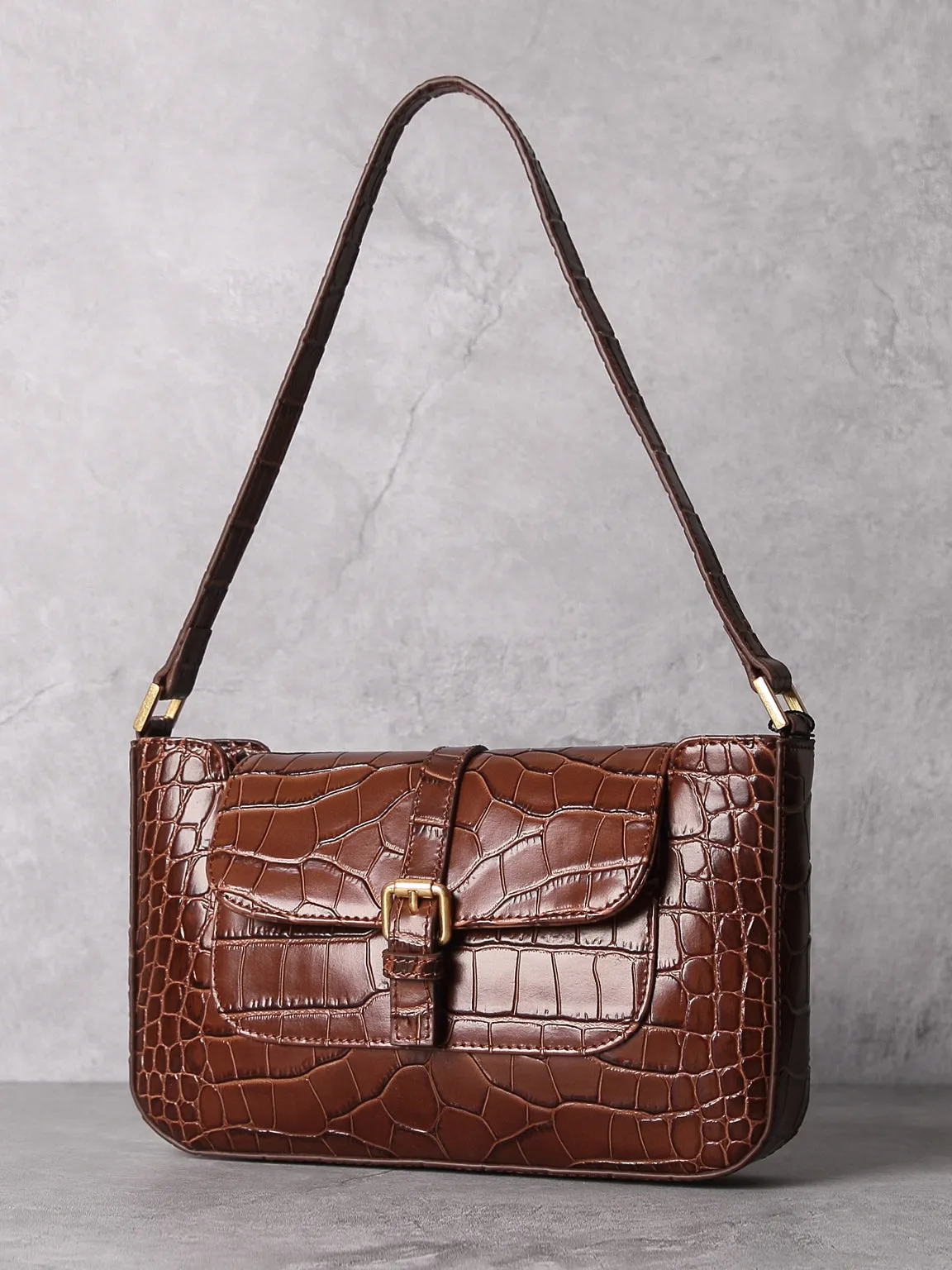 Women's Paris 90s Vintage Baguette Handbag Croc-effect Miranda Shoulder Bag