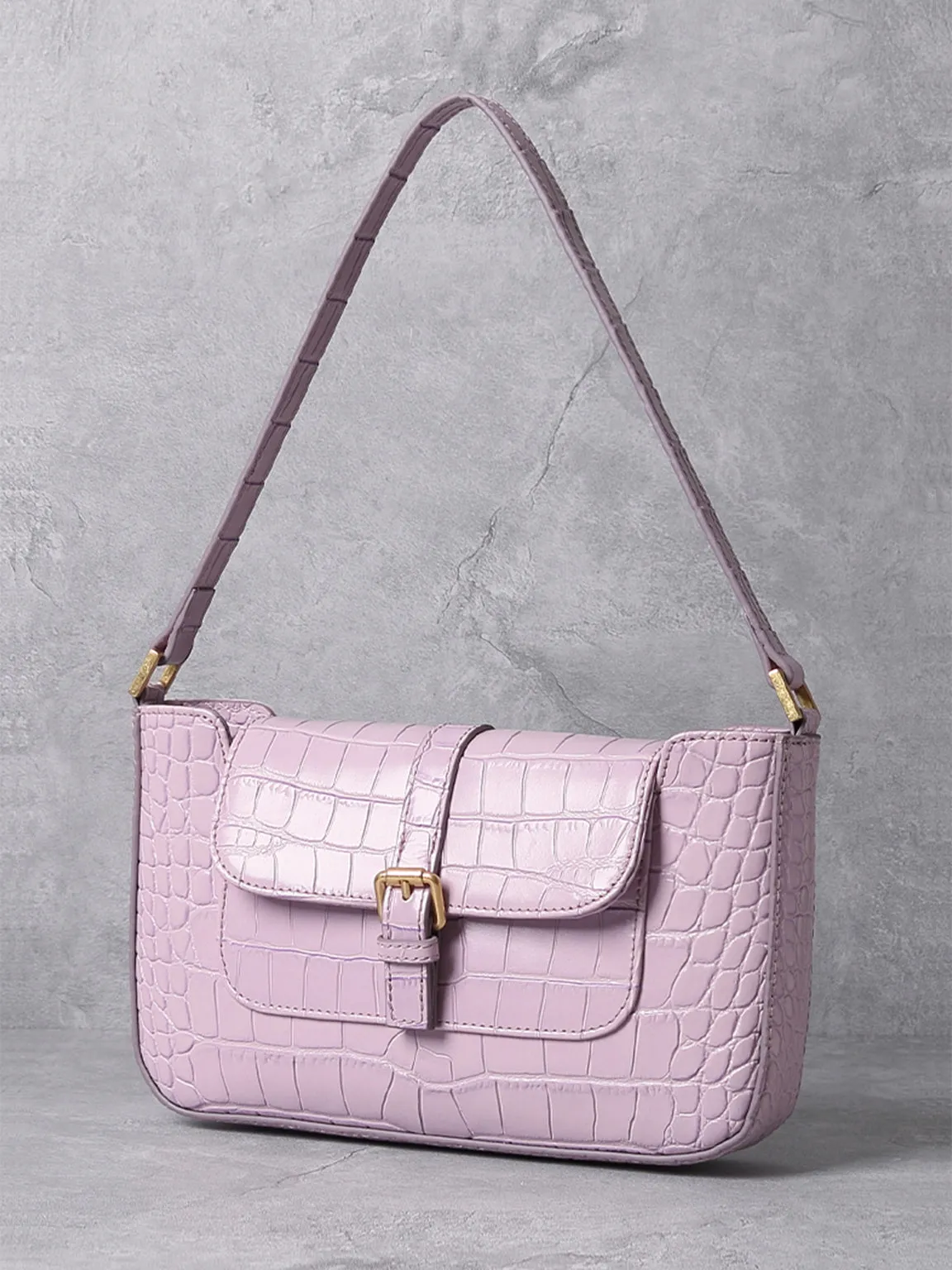 Women's Paris 90s Vintage Baguette Handbag Croc-effect Miranda Shoulder Bag