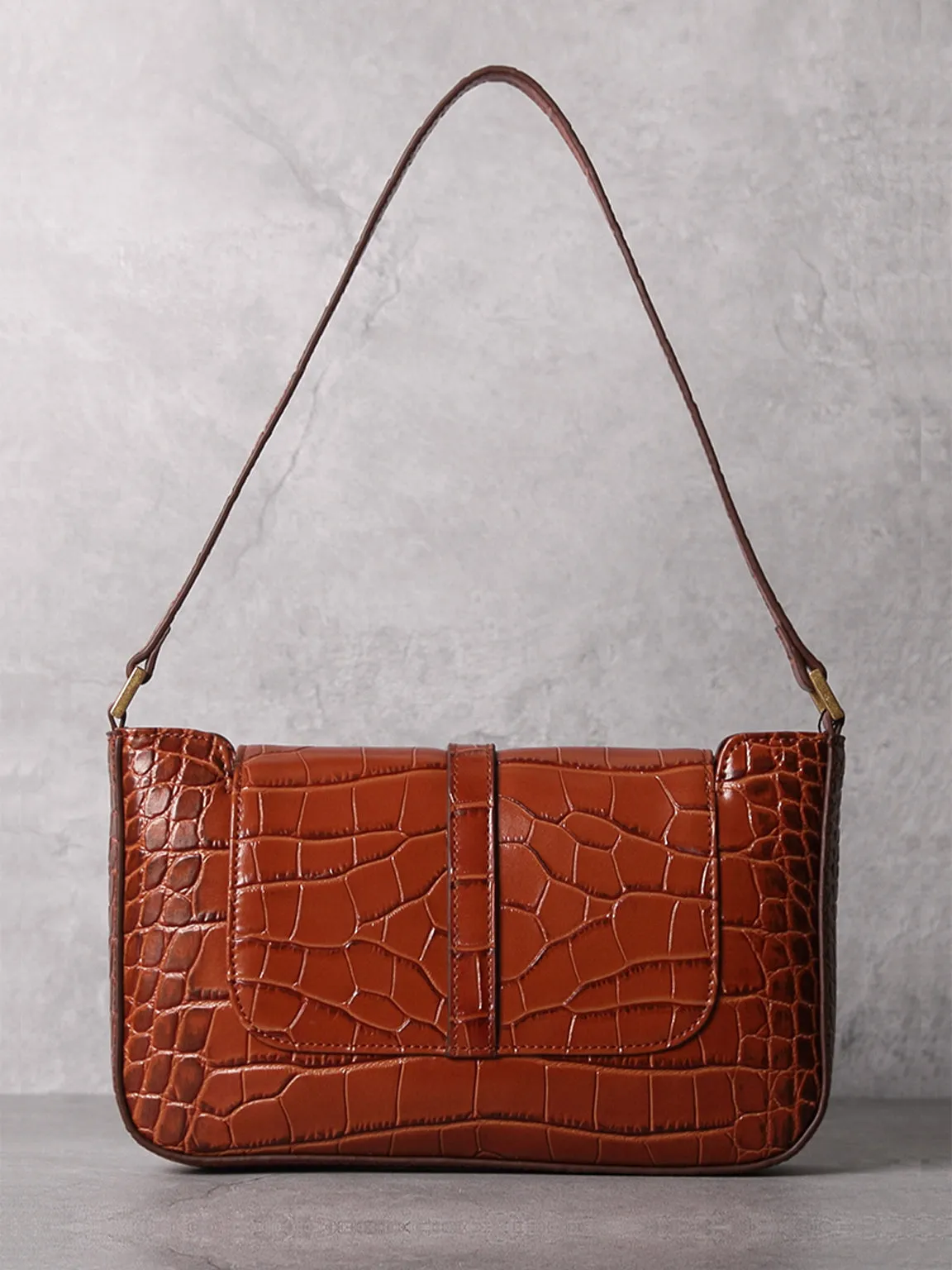 Women's Paris 90s Vintage Baguette Handbag Croc-effect Miranda Shoulder Bag