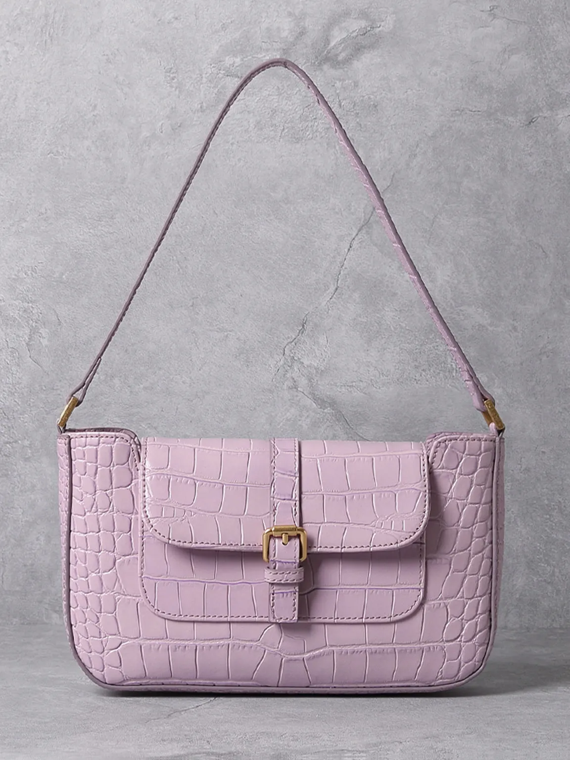 Women's Paris 90s Vintage Baguette Handbag Croc-effect Miranda Shoulder Bag