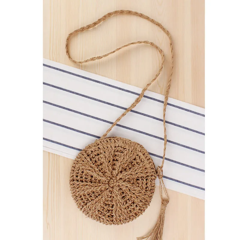 Women's Simple Round Tassel Straw Handmade Woven Shoulder Bags