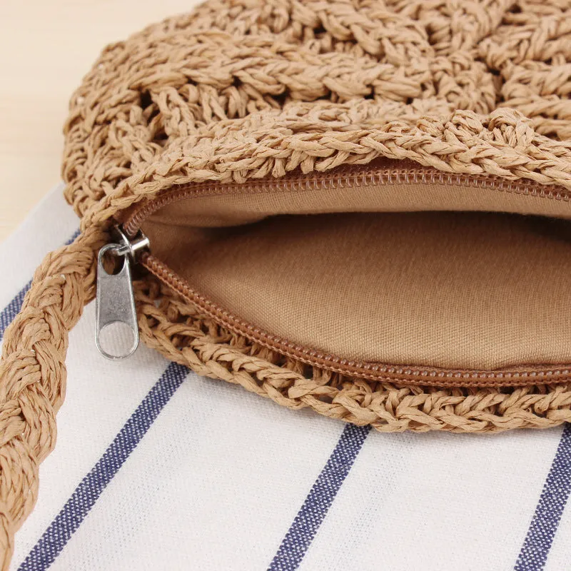 Women's Simple Round Tassel Straw Handmade Woven Shoulder Bags