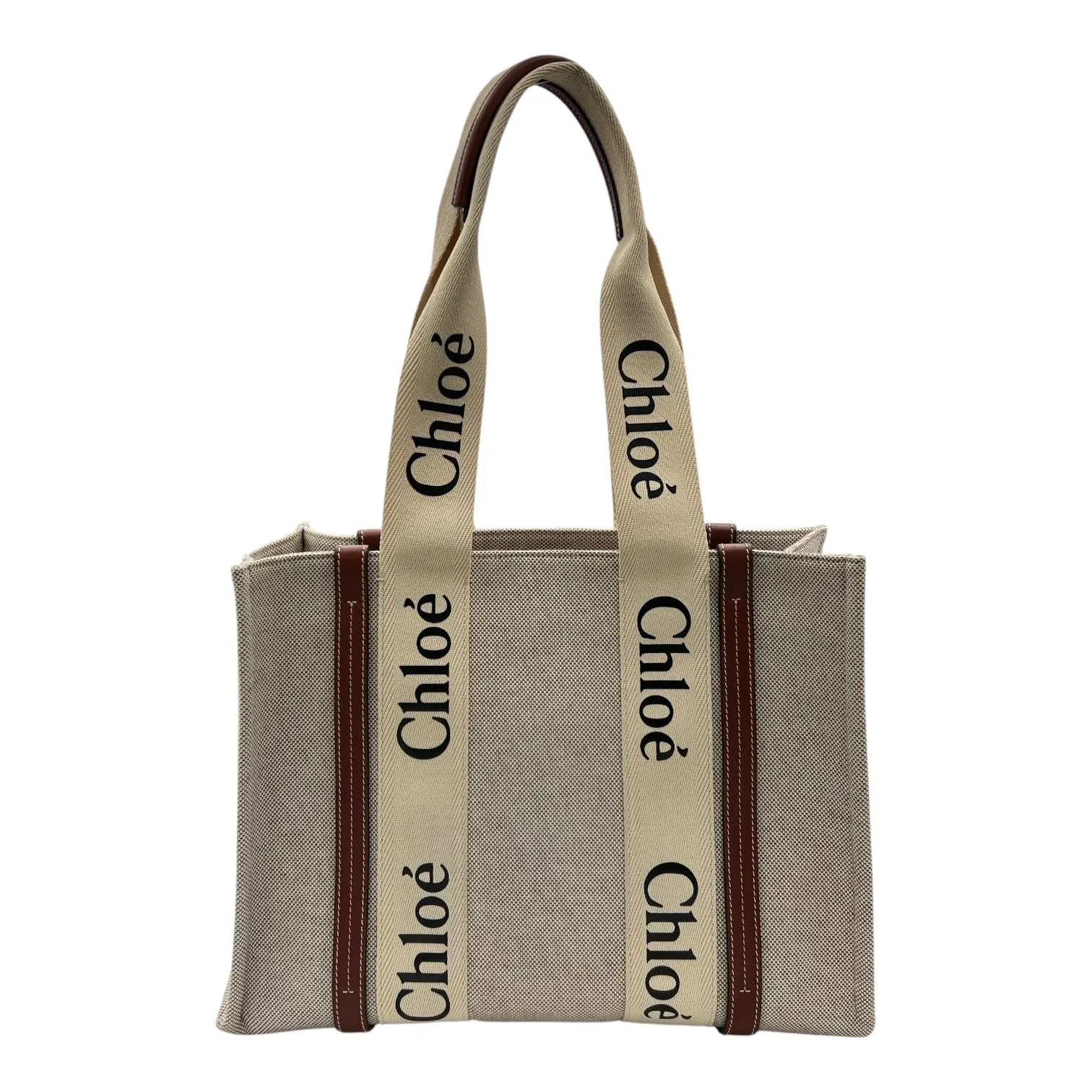 Woody Medium Brown Tote Bag in Canvas, Silver hardware