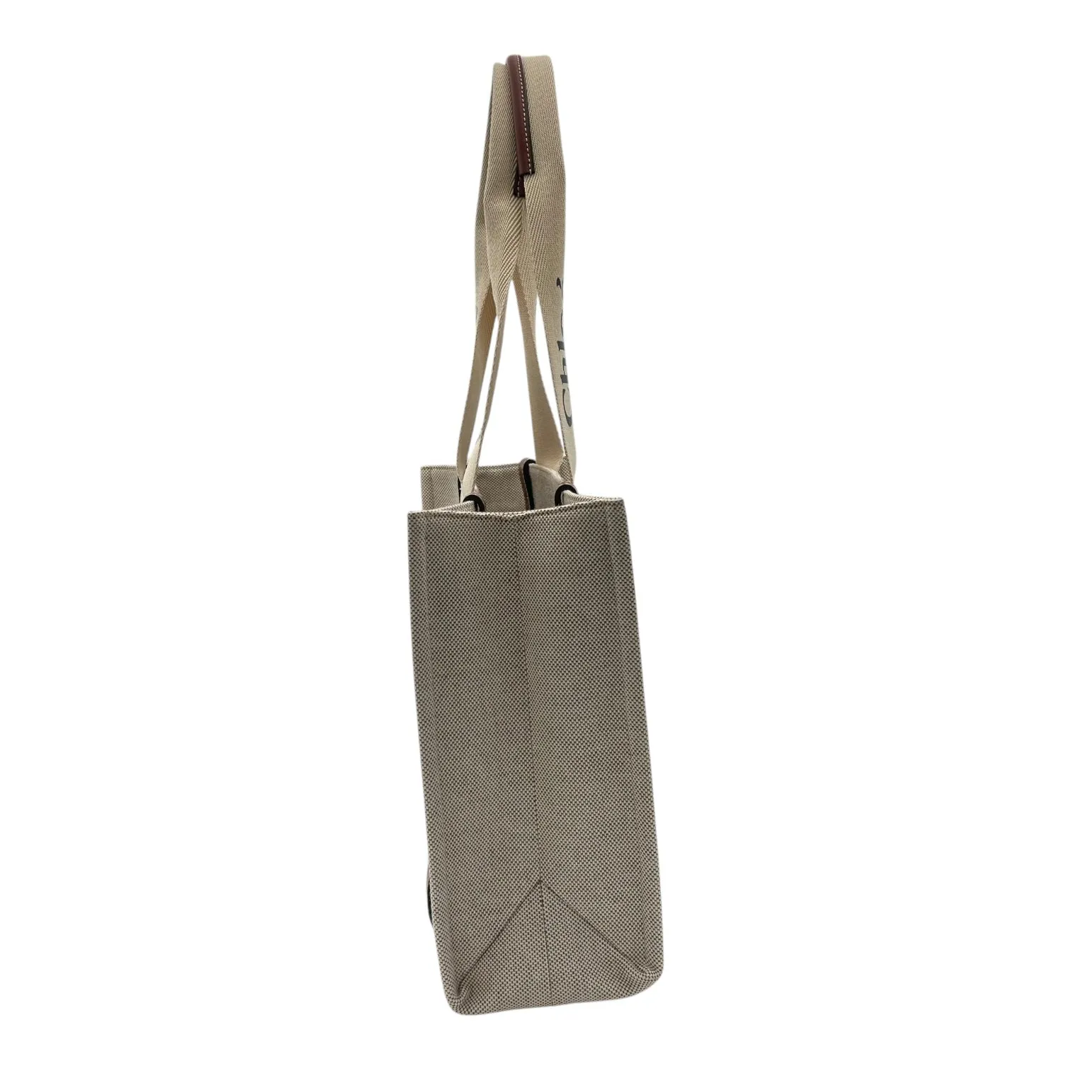 Woody Medium Brown Tote Bag in Canvas, Silver hardware