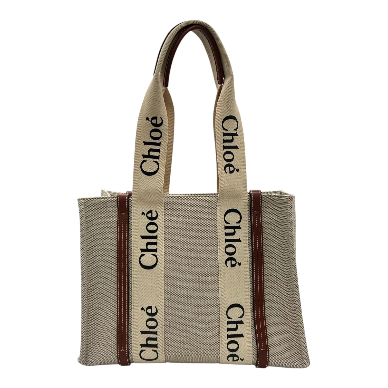 Woody Medium Brown Tote Bag in Canvas, Silver hardware
