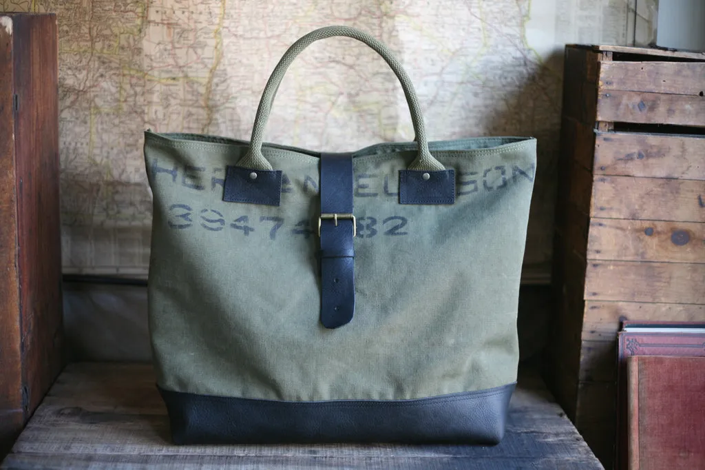 WWII era Canvas and Leather Carryall - SOLD