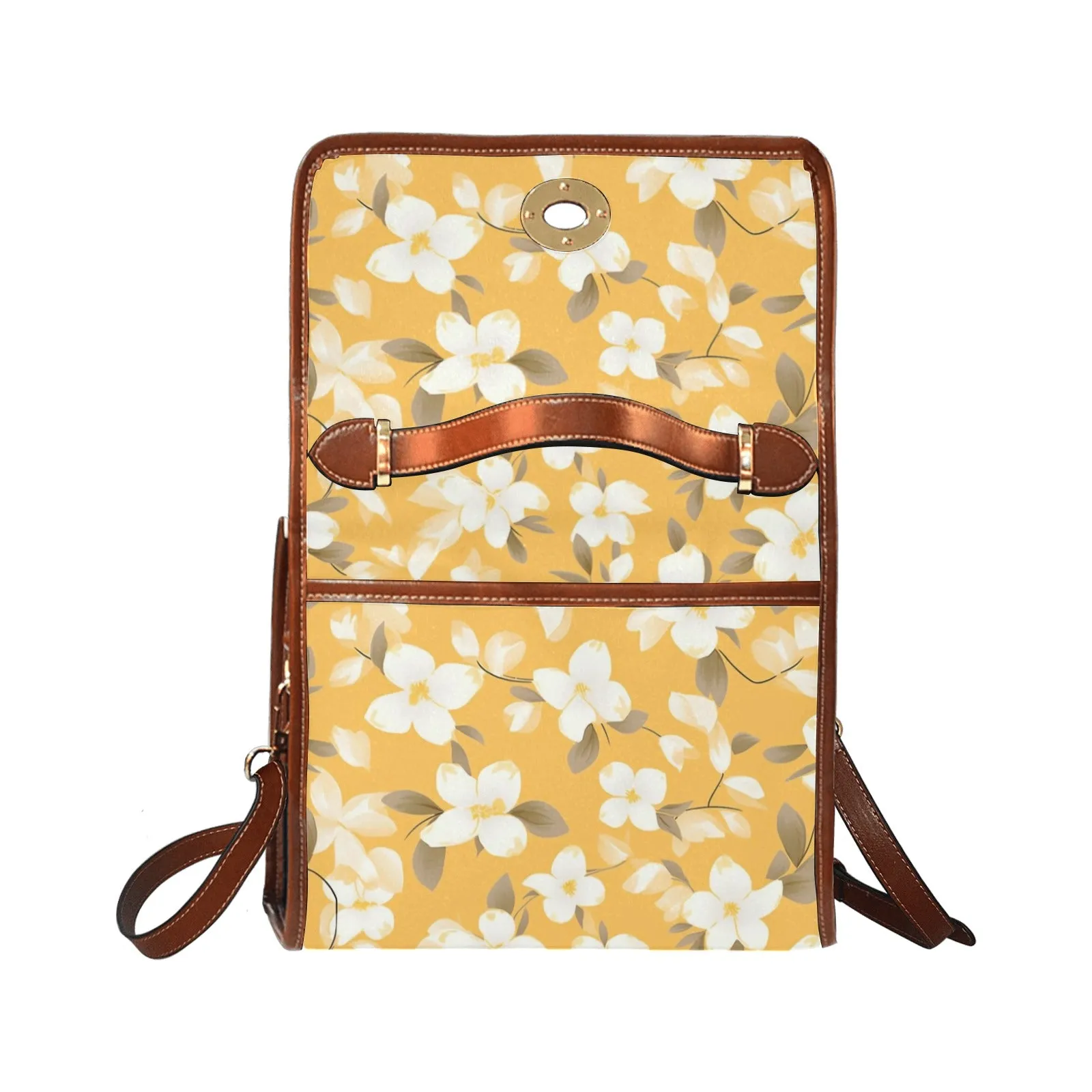Yellow Floral Canvas Satchel Bag Purse, Cross Body Bag