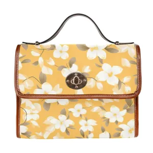 Yellow Floral Canvas Satchel Bag Purse, Cross Body Bag