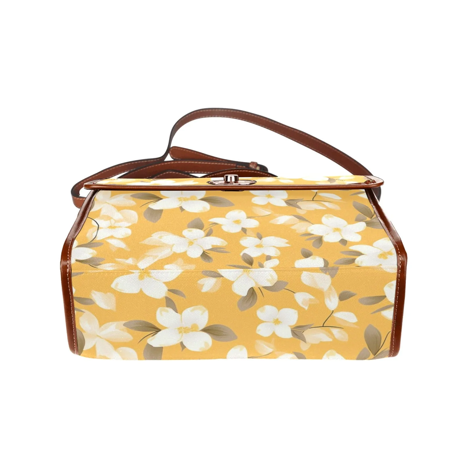 Yellow Floral Canvas Satchel Bag Purse, Cross Body Bag