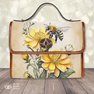 Yellow Flowers and Honey Bee Canvas Satchel Bag Purse Handbag, Cross Body Bag