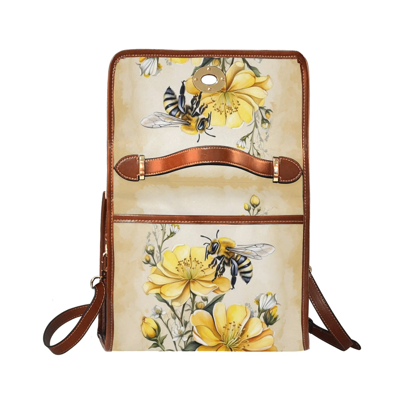 Yellow Flowers and Honey Bee Canvas Satchel Bag Purse Handbag, Cross Body Bag