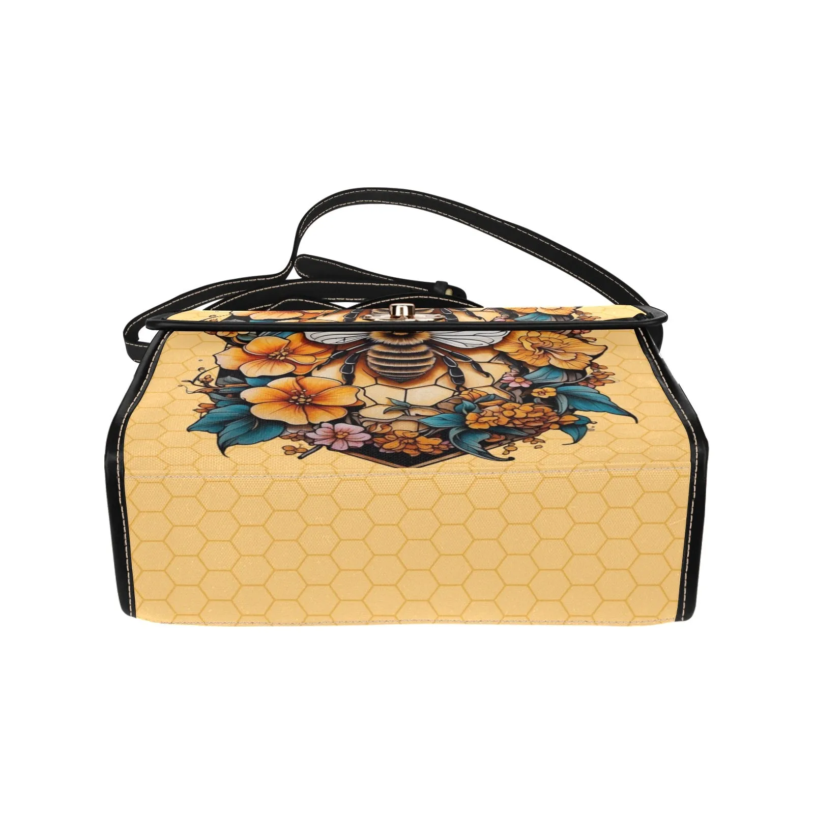 Yellow Honey Bee Tattoo Style Purse, Canvas Satchel Handbag, Cross Body Bag
