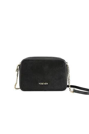 YISEVEN Womens Black Leather Handbag, Genuine Cowhide & Horse Hair