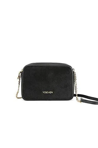 YISEVEN Womens Black Leather Handbag, Genuine Cowhide & Horse Hair