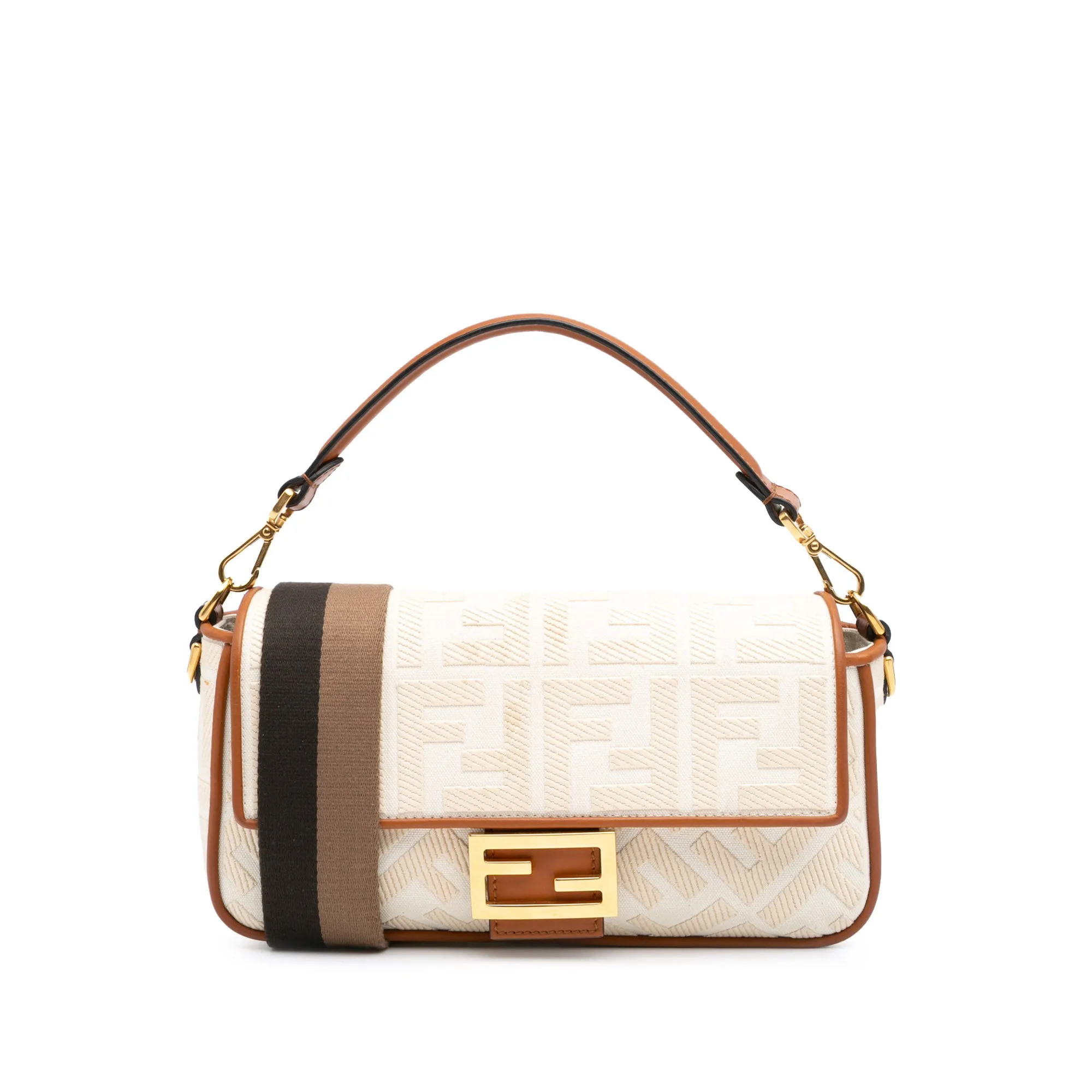 Zucca Embroidered Canvas Baguette Satchel