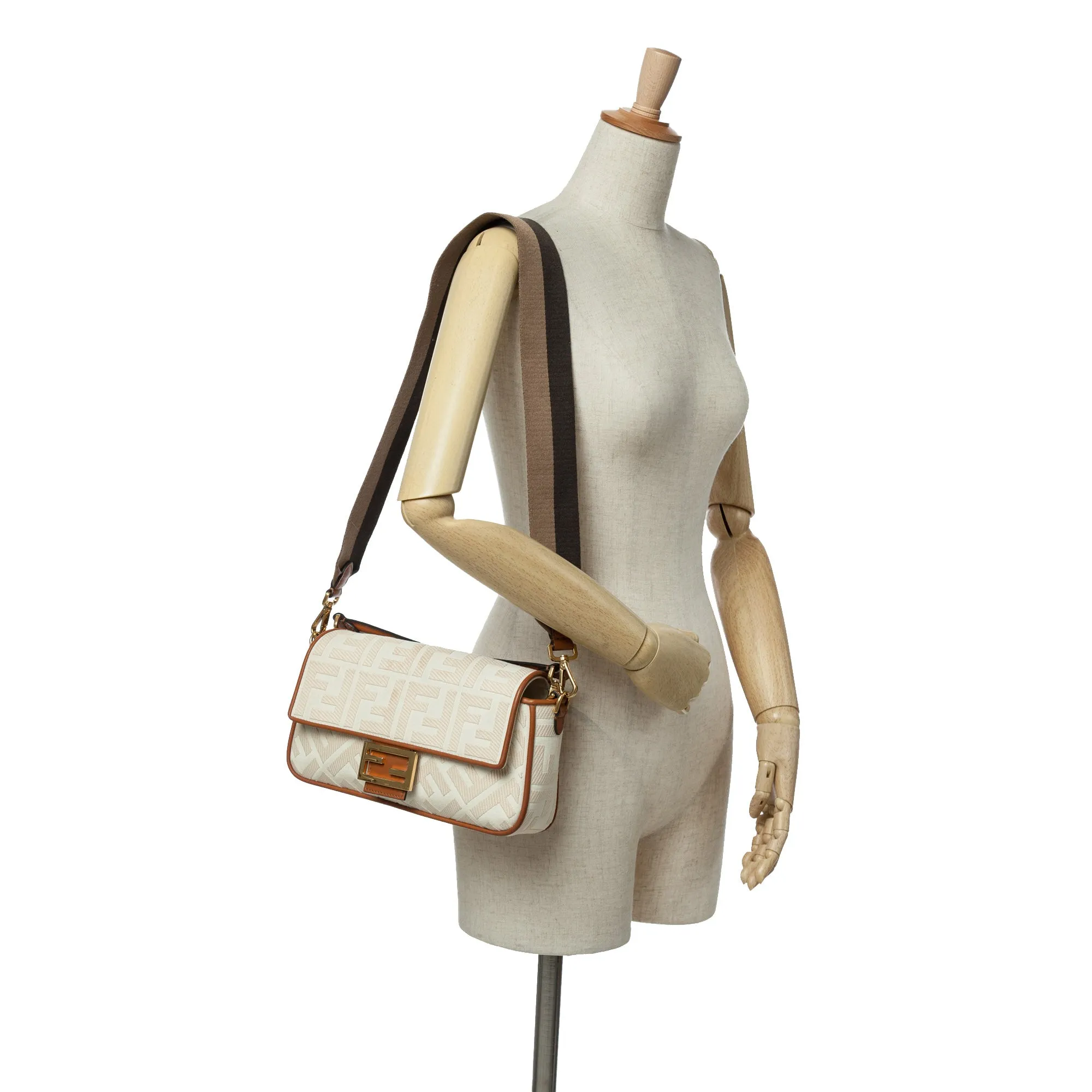 Zucca Embroidered Canvas Baguette Satchel